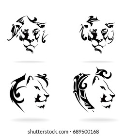 Lion set, on white background, illustration, tribal