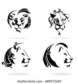 Lion set, on white background, illustration, tribal