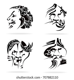 lion set, on white background, illustration, tribal