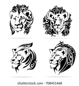 lion set, on white background, illustration, tribal