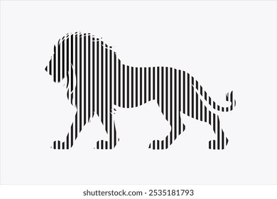 Lion shape with black vertical lines on white background.