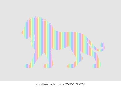 Lion shape with pastel colors vertical lines on light grey background.
