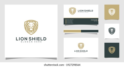 Logo-Design-Vektorgrafik von Löwe-Schild und Visitenkarte
