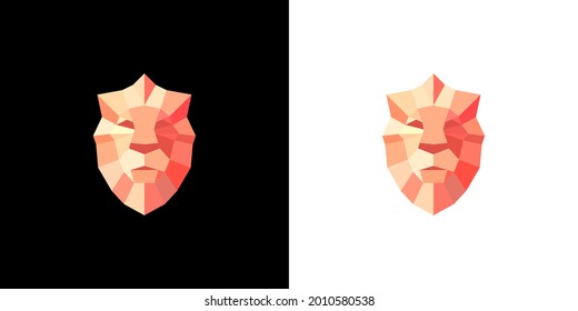 Lion shield bright gradient vector logo design template. Universal premium elegant creative symbol. Lion face logotype emblem template.