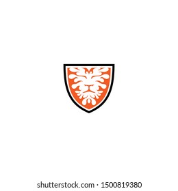 Lion shield and fire logo design vector