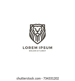 Lion Shield Line Art Outline Logo Template Vector Icon