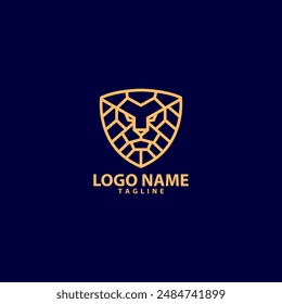 lion shield line  logo design vector