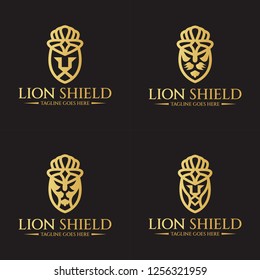 Lion shield logo design concept. Lion head icon. Vector illustration