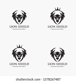 Lion shield logo design concept, Lion head logo, Vector illustration