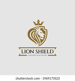 Lion shield logo design concept. Vector illustration