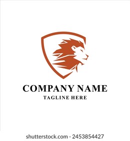 Lion shield logo design, lion head silhouette and shield emblem vector icon, design inspiration.