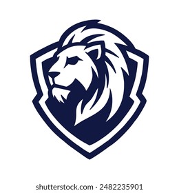 Lion shield logo design, lion head silhouette. vector illustration on white background