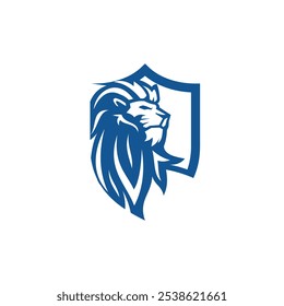 Lion shield logo design, lion head silhouette and shield crest heraldry vector icon. Lion shield logo design template Lion head logo Element for the brand identity Vector illustration
