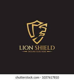 Lion shield logo design template. Vector illustration