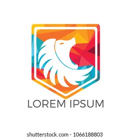 Lion shield logo design template.