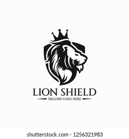 Lion shield logo design template. Vector illustration
