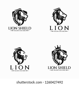 Lion shield logo design template. Vector illustration