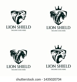 Lion shield logo design template. Vector illustration