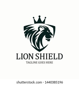 Lion shield logo design template. Vector illustration