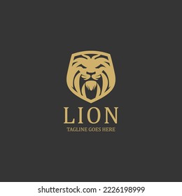 Lion shield logo design template. Vector illustration