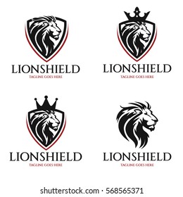 Lion shield logo design template, Lion head logo, Element for the brand identity, Vector illustration