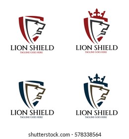 Lion shield logo design template. Element for the brand identity. Vector illustration