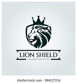 Lion shield logo design template. Element for the brand identity. Vector illustration