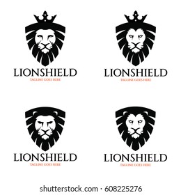Lion shield logo design template. Lion head logo. Vector illustration