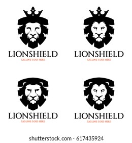 Lion shield logo design template. Lion head logo. Vector illustration
