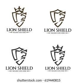 Lion shield logo design template. Lion head logo design concept. vector illustration