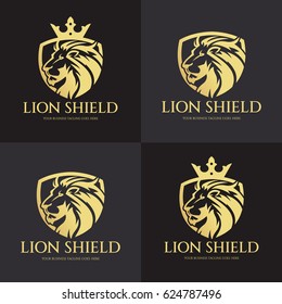 Lion shield logo design template. Lion head logo. Vector illustration