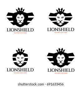 Lion shield logo design template. Lion head logo. vector illustration