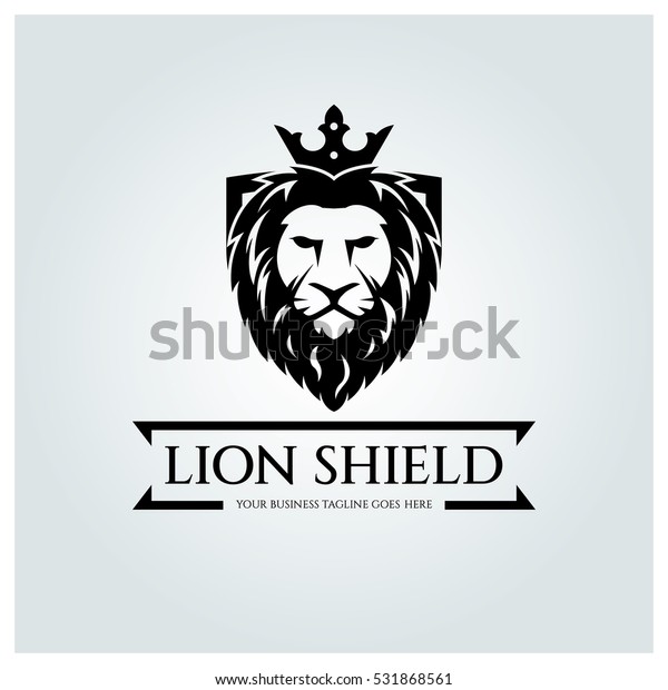獅子の盾のロゴデザインテンプレート 獅子の頭のロゴ ブランドid用のエレメント ベクターイラスト のベクター画像素材 ロイヤリティフリー