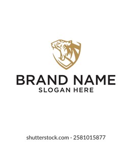 Lion with shield logo design vector