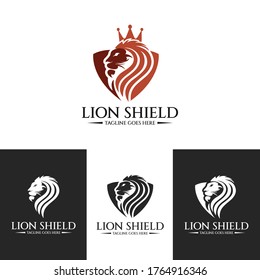 Lion shield logo. Lion head icon. Vector illustration