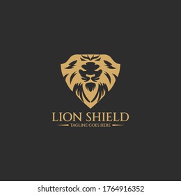 Lion shield logo. Lion head icon. Vector illustration