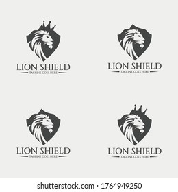 Lion shield logo. Lion head icon. Vector illustration