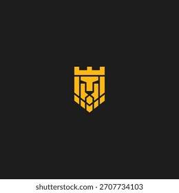 Lion shield logo Icon flat vector design