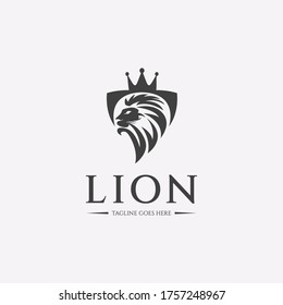 Lion shield logo. Lion king icon. Lion head icon. Vector illustration