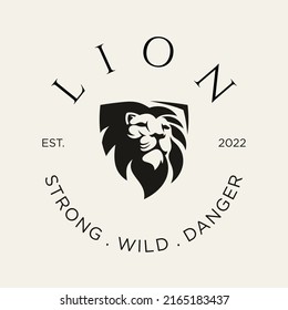 Lion Shield logo retro vintage design vector template