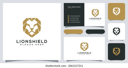 lion shield logo vector design and business card