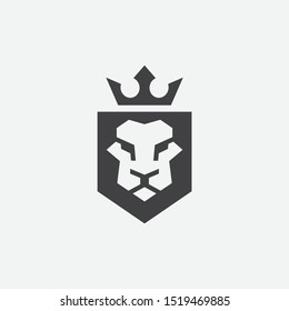 lion shield luxury logo icon, elegant lion shield geometric logo design illustration, lion head with crown logo, lion shield symbol