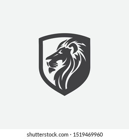 lion shield luxury logo icon, elegant lion shield logo design illustration, lion head, lion shield symbol