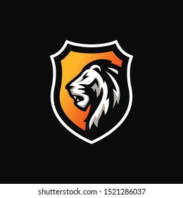 lion shield mascot logo illustration. lion shield gaming esport logo