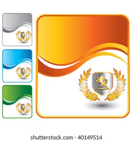 lion shield on multicolored wave background