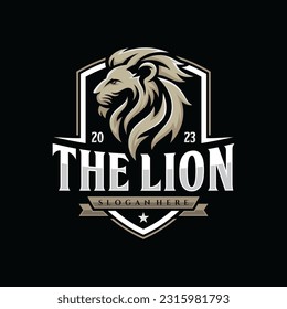 Lion shield vector logo design template. Universal premium elegant creative symbol.