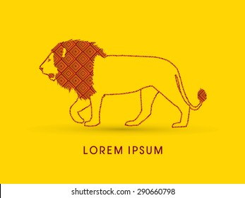 Lion side view, designed using red line square, graphic vector.