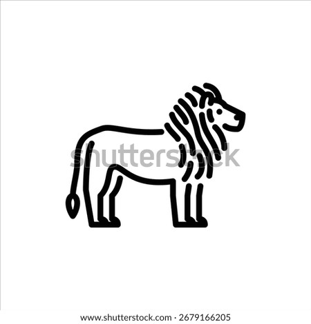 lion side view outline icon. adult male lion black line illustration.