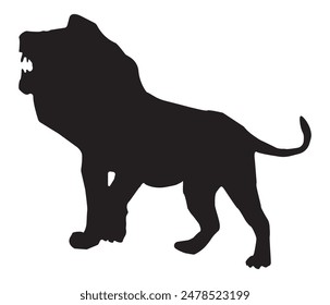 Lion side view silhouette. Big wild cat mammal. Vector illustration.