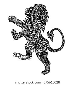 the lion sign  horoscope  ethnic style outline texture with design hand drawn illustration for coloring book isolated on the white background